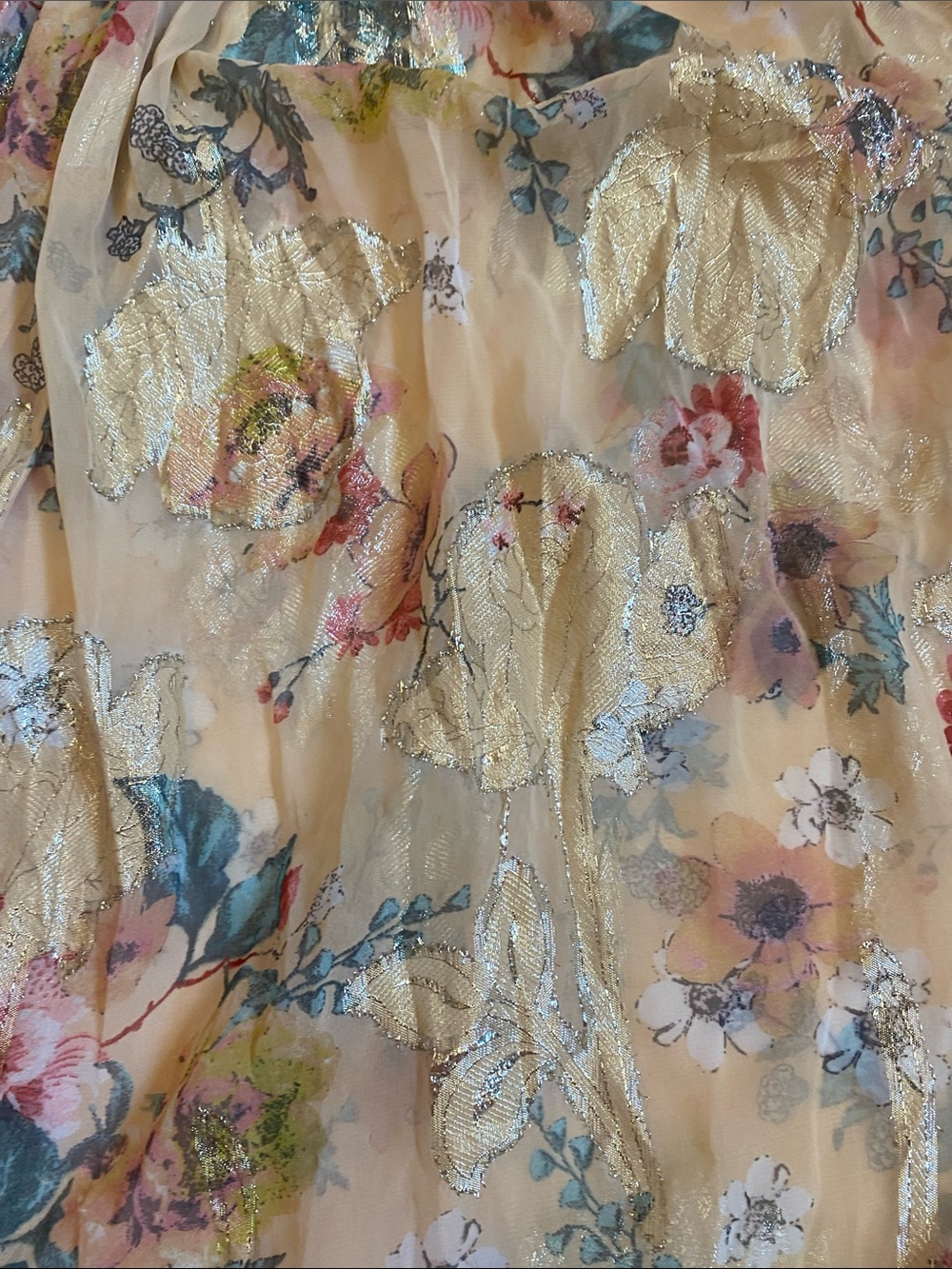 ASOS DESING Cream Floral V-Neck Long Sleeve Transparent Maxi Dress - Picture 11 of 12